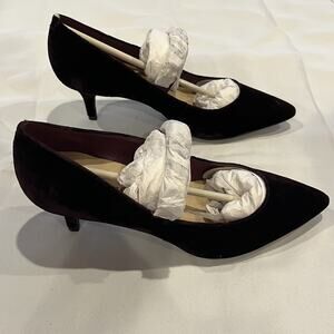 Isaac Mizrahi Live Velvet Pumps Womens Size 9.5M Wine Faux Pearl Strap Heels